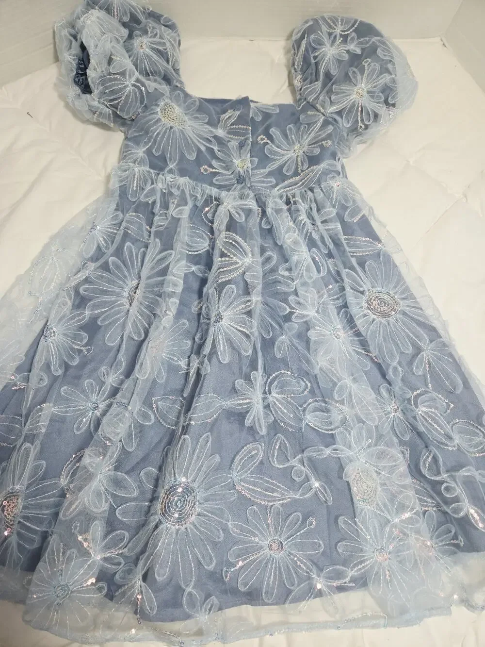 Lipsy Girls Light Blue Holiday Evening Princess Dress Sequin Flowers 7 8y Fairy